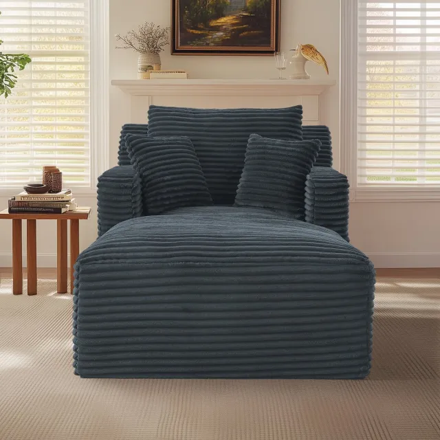 Zubaliya Stoel Longue Sofa, Geribd Fluweel - Comfortabel Relaxmeubel in - 33x33x127 cm, Donkergrijs