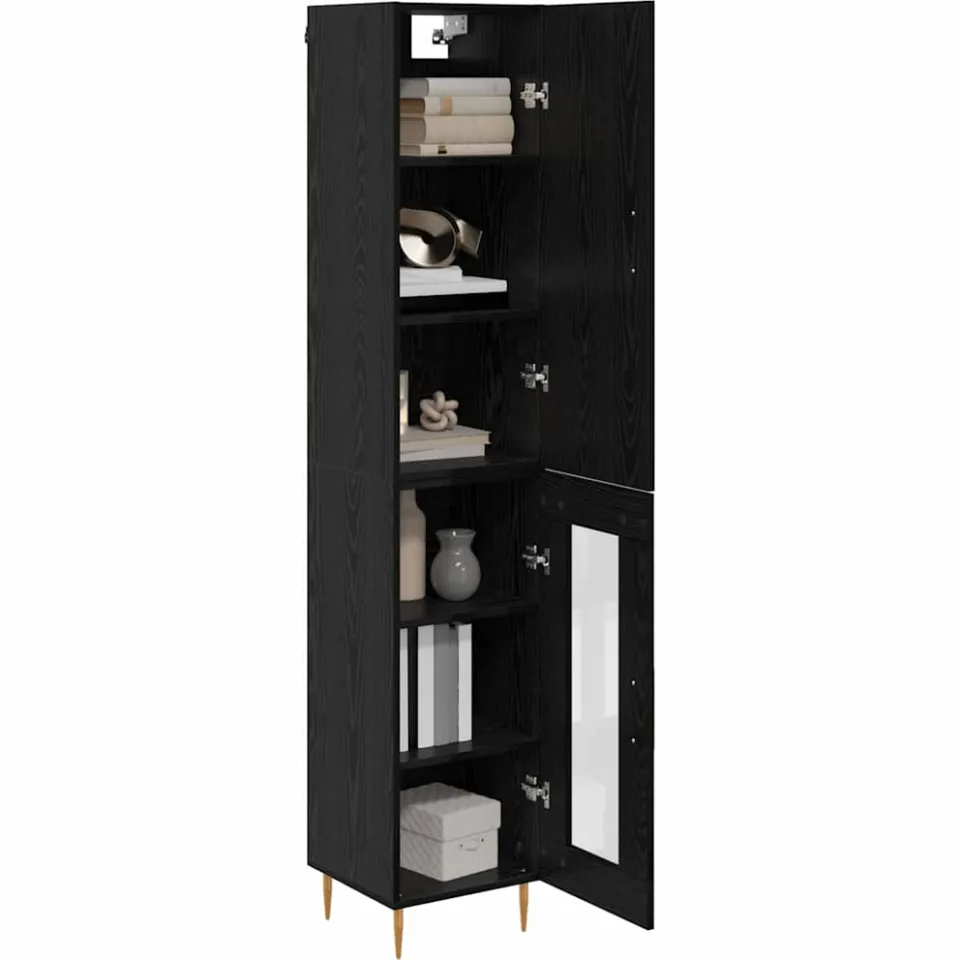 vidaXL Hoge kast 2 st Zwart Eiken 34,5 x 34 x 180 cm Bewerkt hout