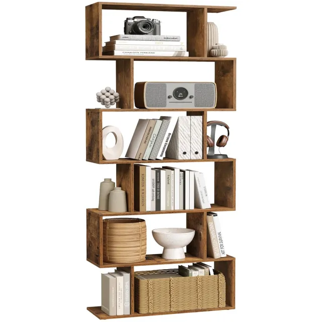 Famanu Boekenkast, 6-etage, vrijstaand, modern design, ideaal voor boeken en decoratie Zwart