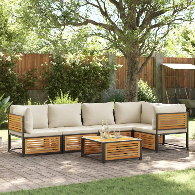 vidaXL 6-delige Loungeset met kussens massief acaciahout bruin, foto 2
