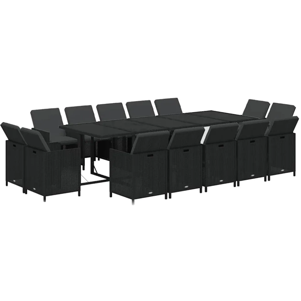 vidaXL 15-delige Tuinset met kussens poly rattan zwart
