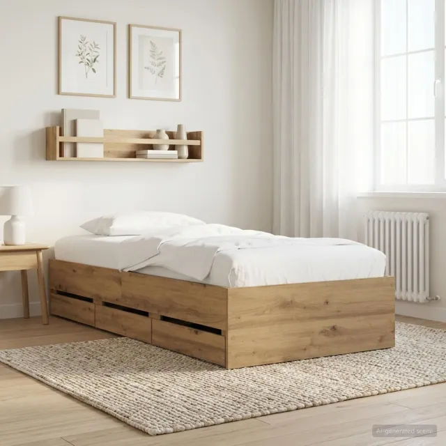 vidaXL Bedframe met opslag met lade Artisanaal eiken Bewerkt hout Bruin