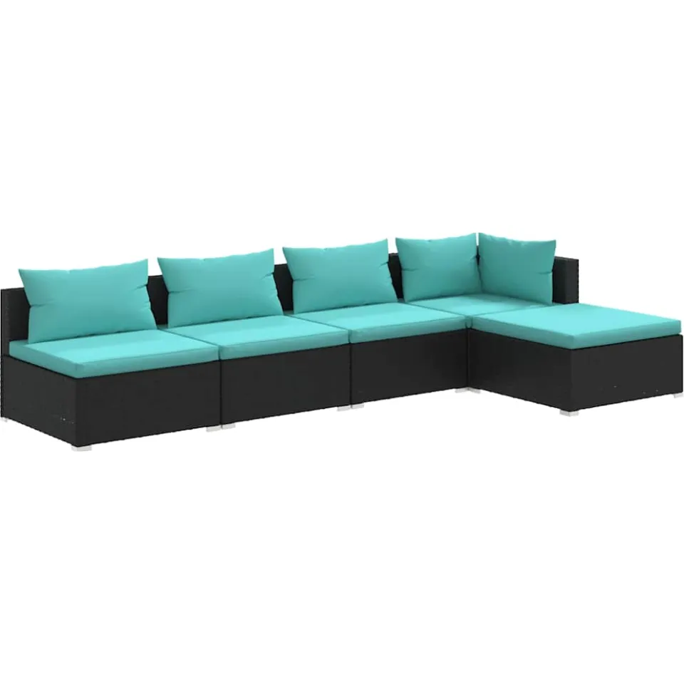 vidaXL 5-delige Loungeset met kussens poly rattan zwart, foto 4