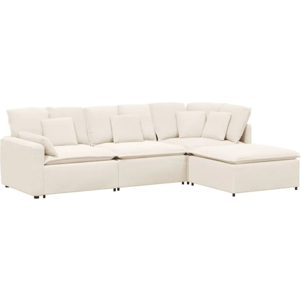 vidaXL Modulaire bank met voetenbank&kussens gekrulde wolachtige stof crème, foto 4