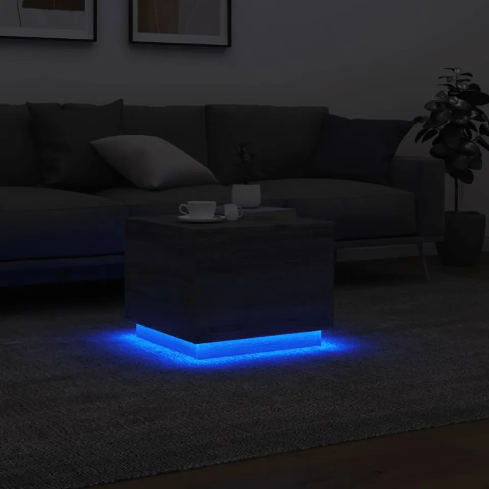 vidaXL Salontafel met LED-verlichting 50x50x40 cm grijs sonoma eiken, foto 4
