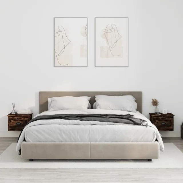 vidaXL Nachtkastjes 2 st wandgemonteerd 41,5x36x28 cm gerookt eiken, foto 2