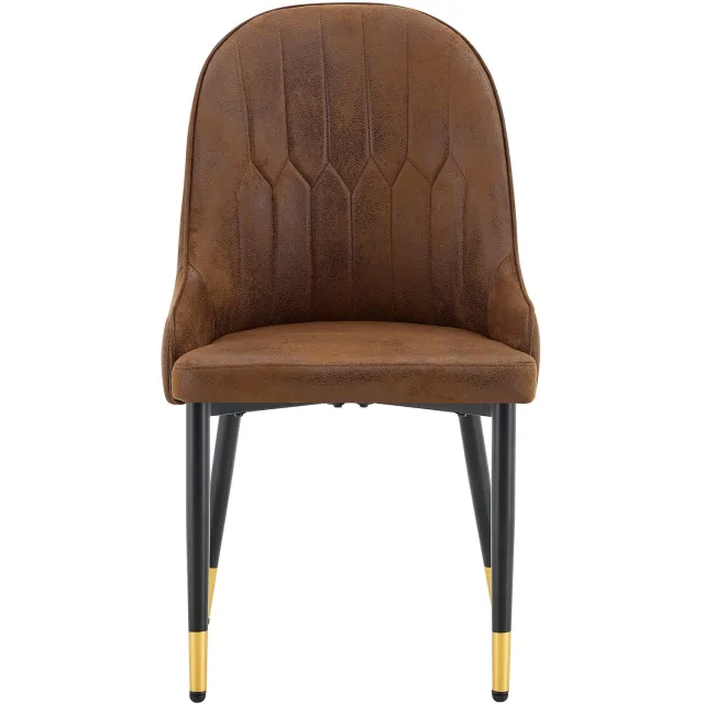 SONNENH Eetkamerstoelen set van 2 - Bruine stoffen bekleding - Zwarte metalen poten met gouden accenten Bruin met zwart en goudkleurige accenten