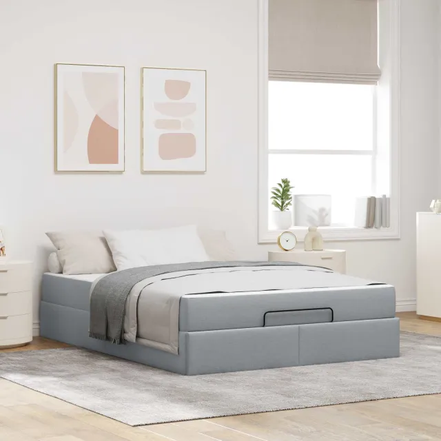 vidaXL Bedframe met matras 2 st Lichtgrijs Stof