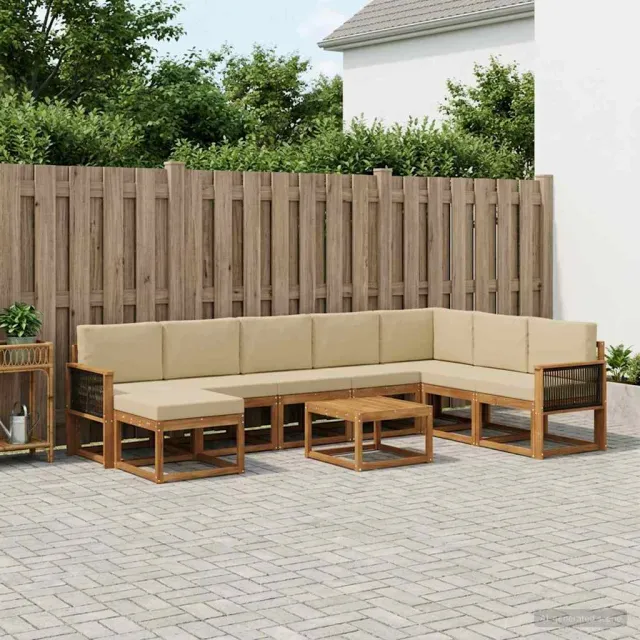 vidaXL Buiten bankenset 9 st 8-zits Natuurlijk en Beige