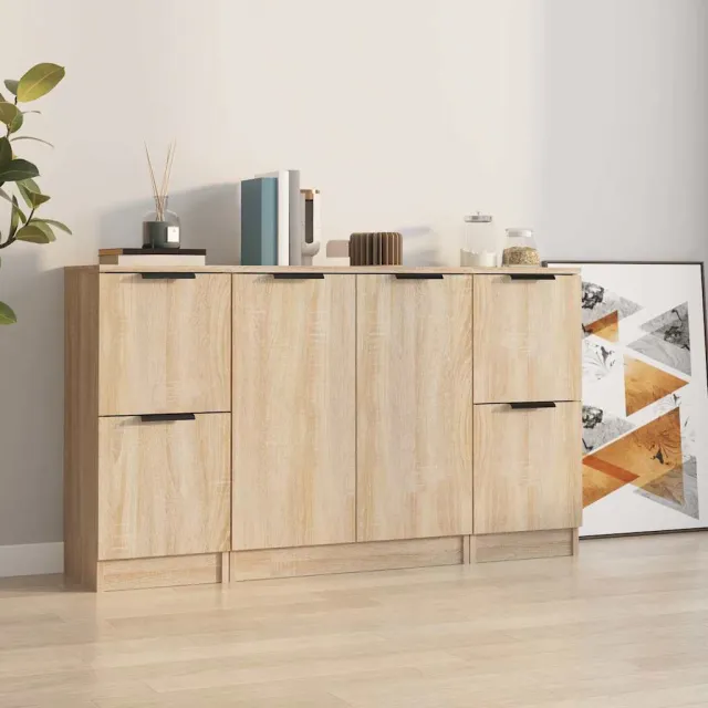 vidaXL Dressoirs 3 st bewerkt hout sonoma eiken Bruin