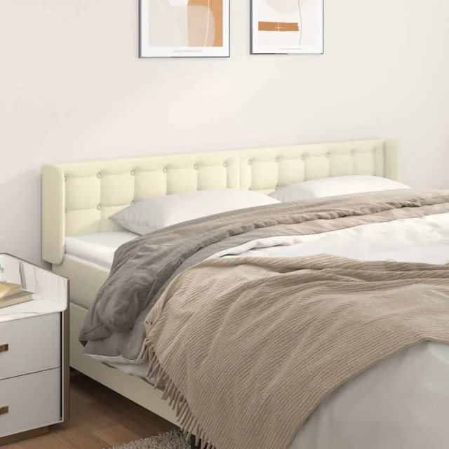 vidaXL Hoofdbord met randen 183x16x78/88 cm kunstleer crèmekleurig