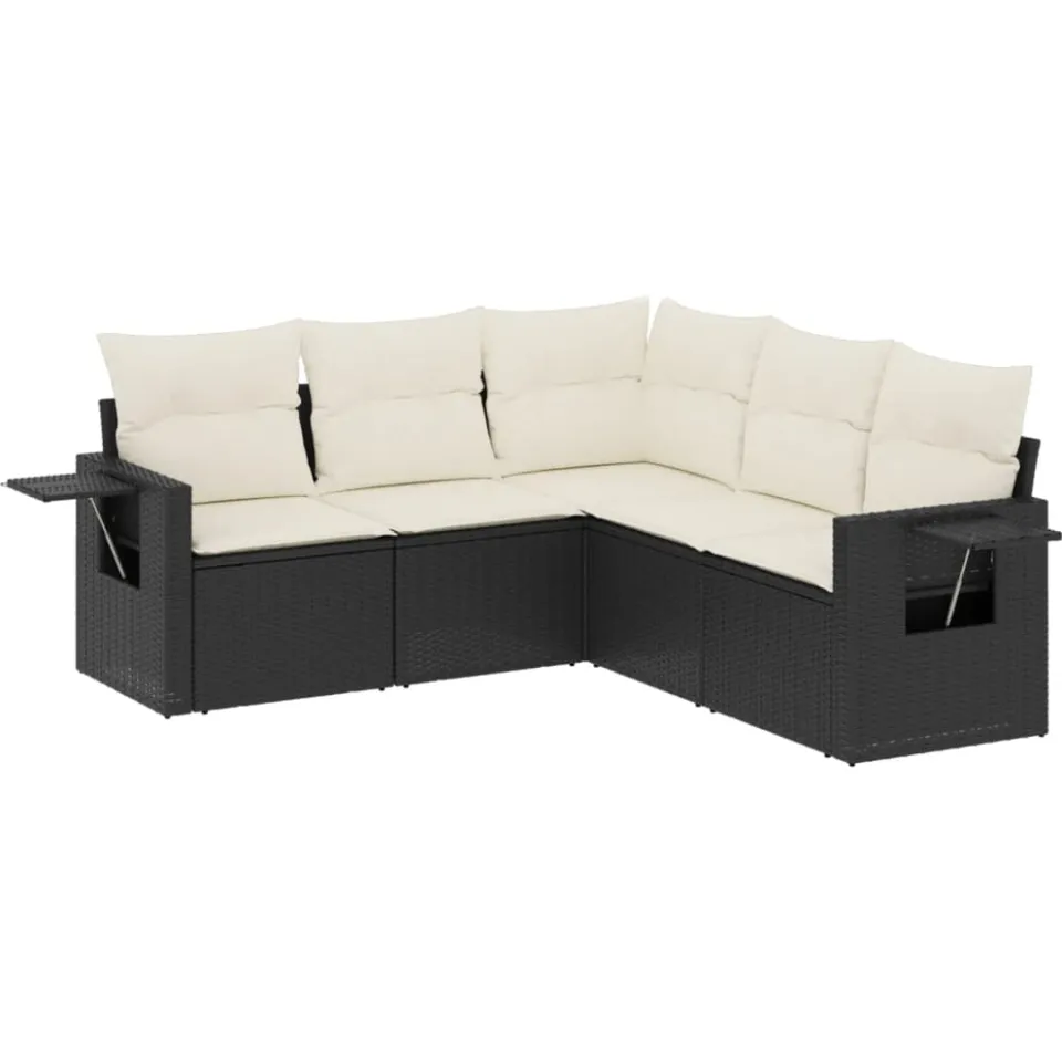 vidaXL 5-delige Loungeset met kussens poly rattan zwart, foto 3
