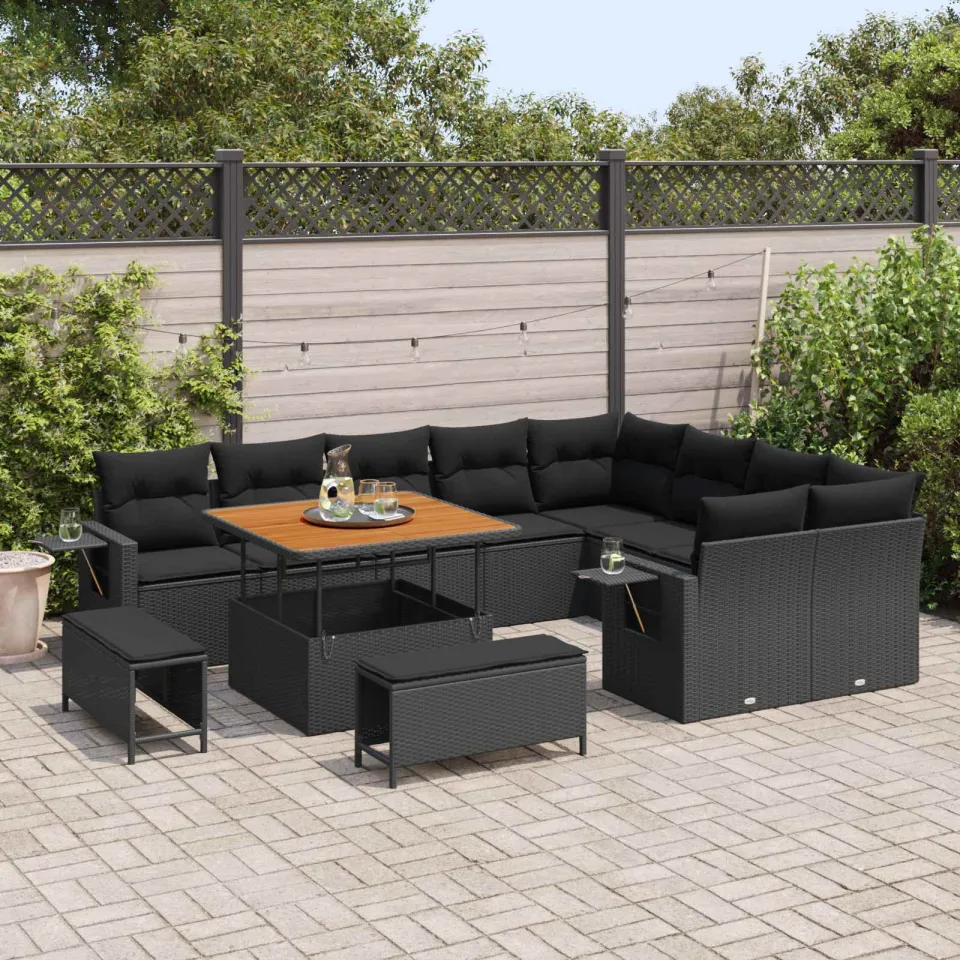 vidaXL Tuinbankenset 12 st Zwart poly rattan, foto 3