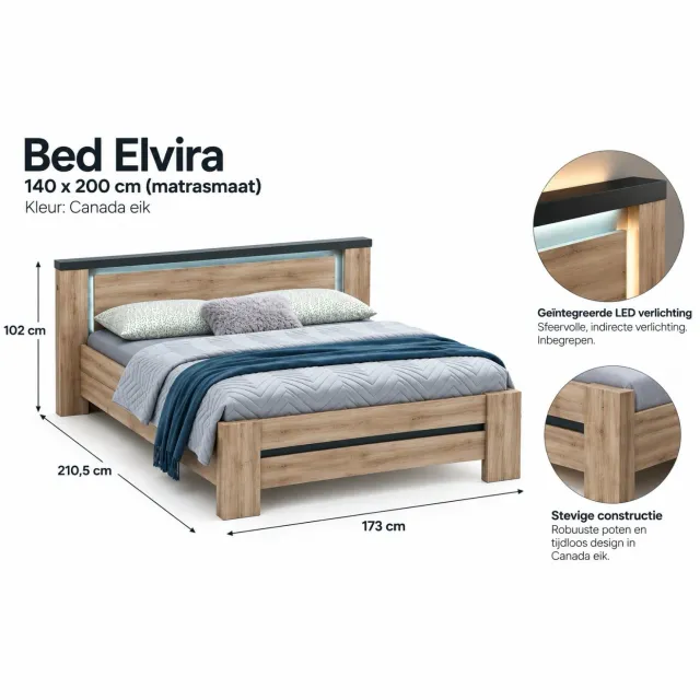 oosterlynck Belfurn - multifunctionele keukentafel barhoogte verlengbaar 91-131 cm ETIX zwart-eiken blad Canada eik met donkere accenten