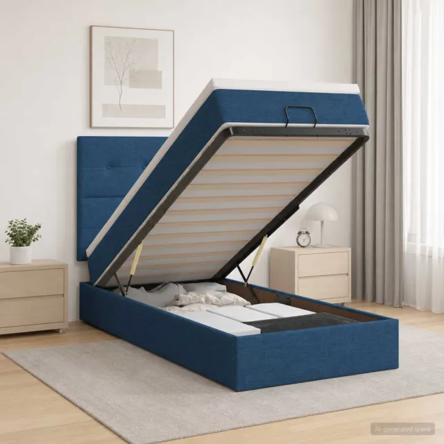 vidaXL Ottoman bed met matras met hoofdeinde Blauw 100 x 200 cm Stof