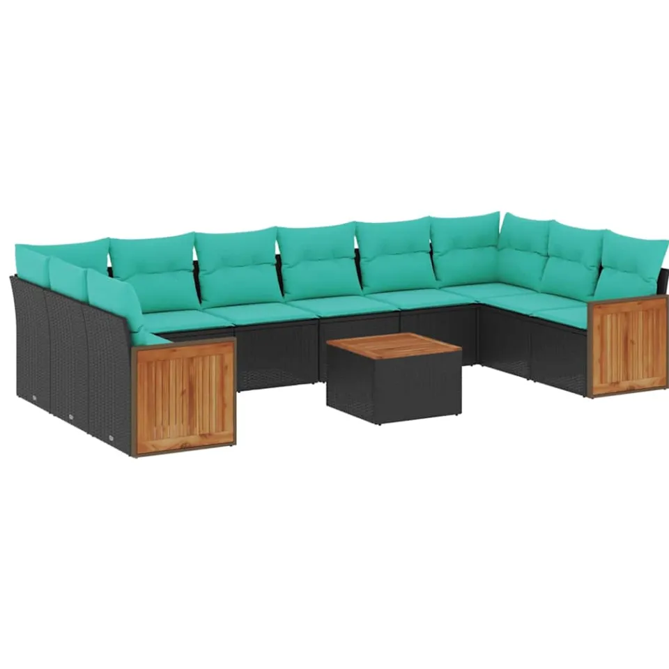 vidaXL 11-delige tuinbankset met kussens, zwart polyrotan, foto 3