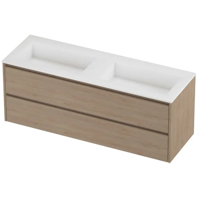 Proline Aristo Badmeubelset Polystone Elegant Dubbel 140x46x54 cm Mat White Ideal Oak Eiken