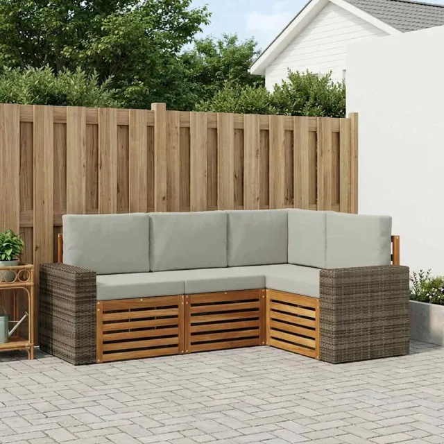 vidaXL Buiten bankenset 4 st 4-zits Naturel en lichtgrijs