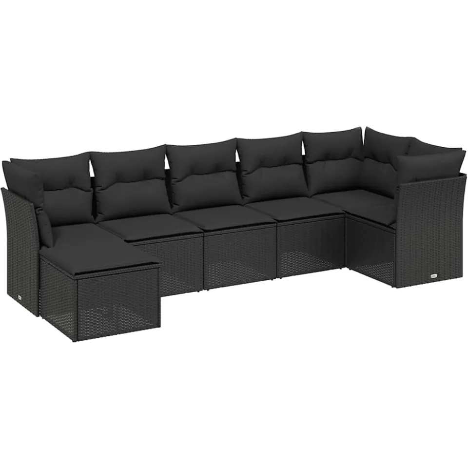 vidaXL 7-delige Loungeset met kussens poly rattan zwart
