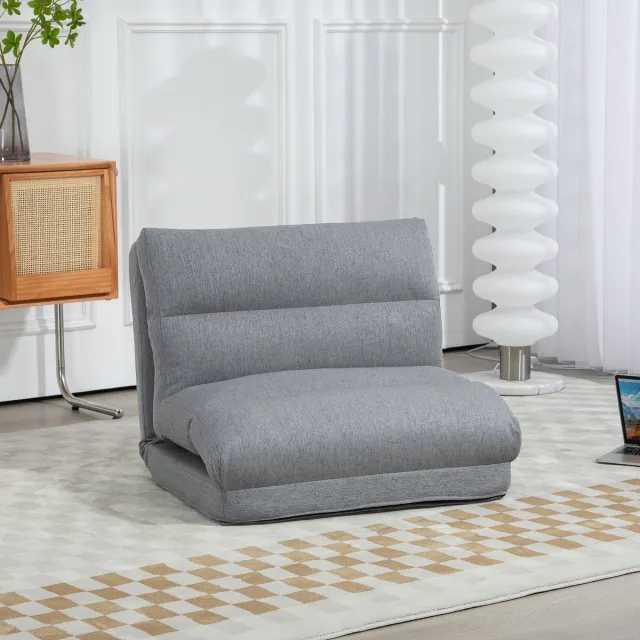 MODFU Vloerstoel - 6-Standen Verstelbare Rugleuning - Opvouwbaar Met Ligfunctie - Polyester - Grijs - 70 x 41 x 56 cm