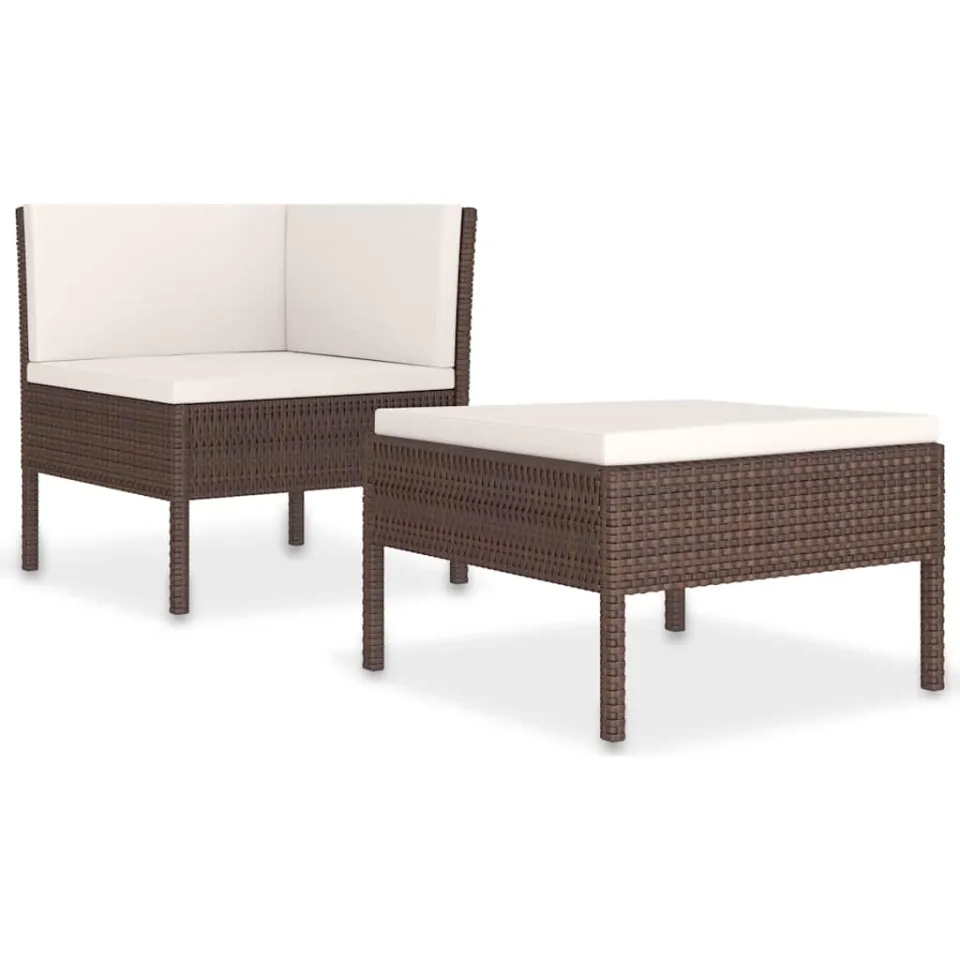 vidaXL 2-delige Loungeset met kussens poly rattan bruin, foto 4