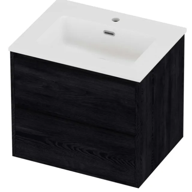 Proline Tribute Badmeubelset Porselein Elegant Greeploos 60x46x54 cm Mat White Black Oak Eiken