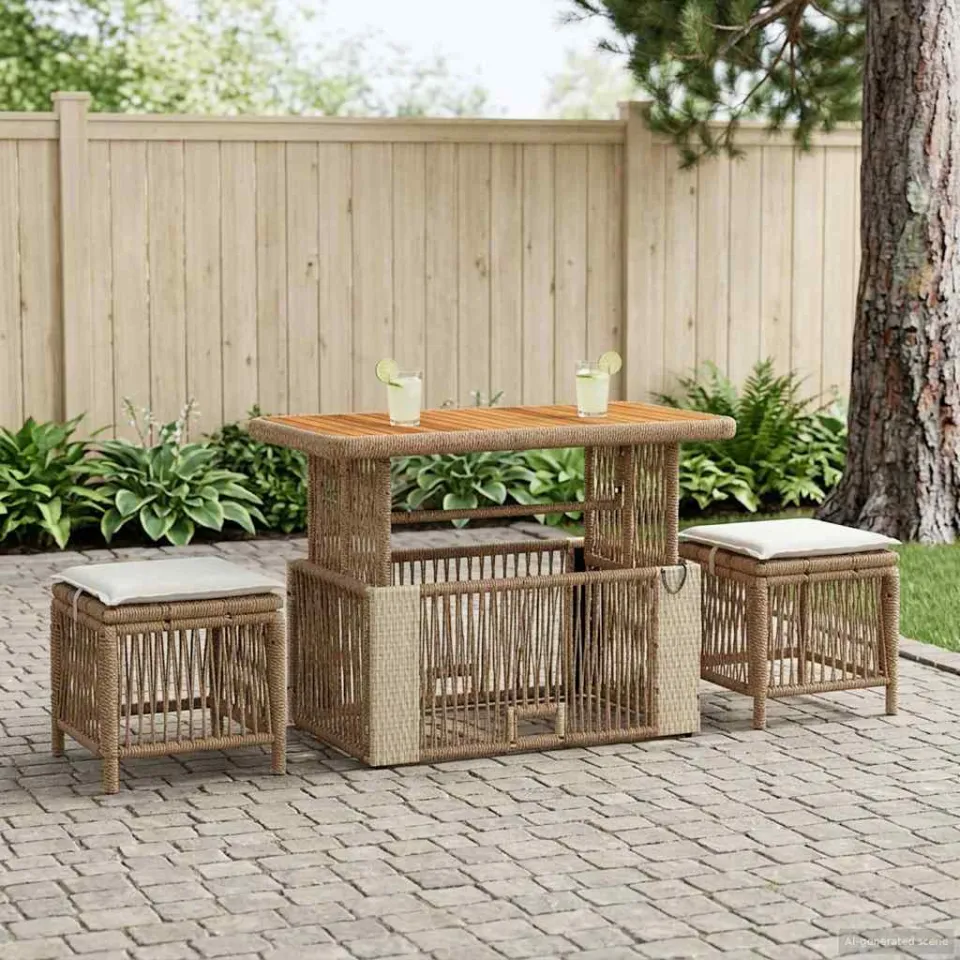 vidaXL Tuin eettafelset 5 st 3-zits Beige en Crème poly rattan, foto 2