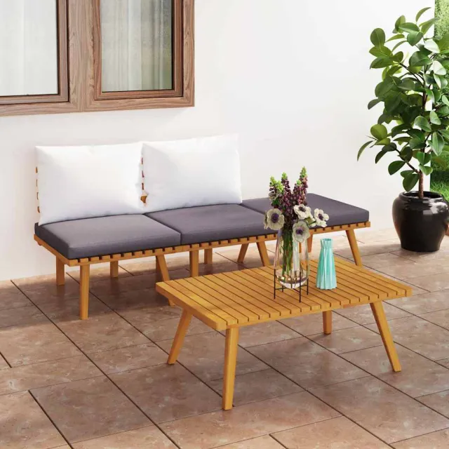 vidaXL 4-delige Loungeset met kussens massief acaciahout bruin, foto 2