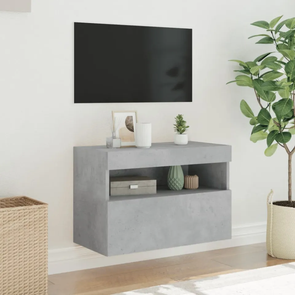 vidaXL Tv-wandmeubel met LED-verlichting 60x30x40 cm betongrijs grijs, foto 4