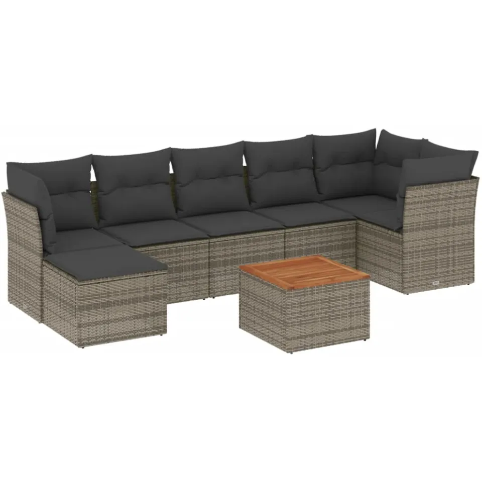 vidaXL 8-delige Loungeset met kussens poly rattan grijs