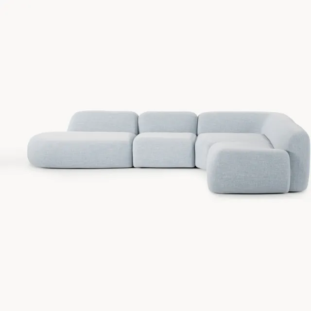 Westwing Collection Modulaire bouclé XL hoekbank Wolke met chaise longue Lichtblauw