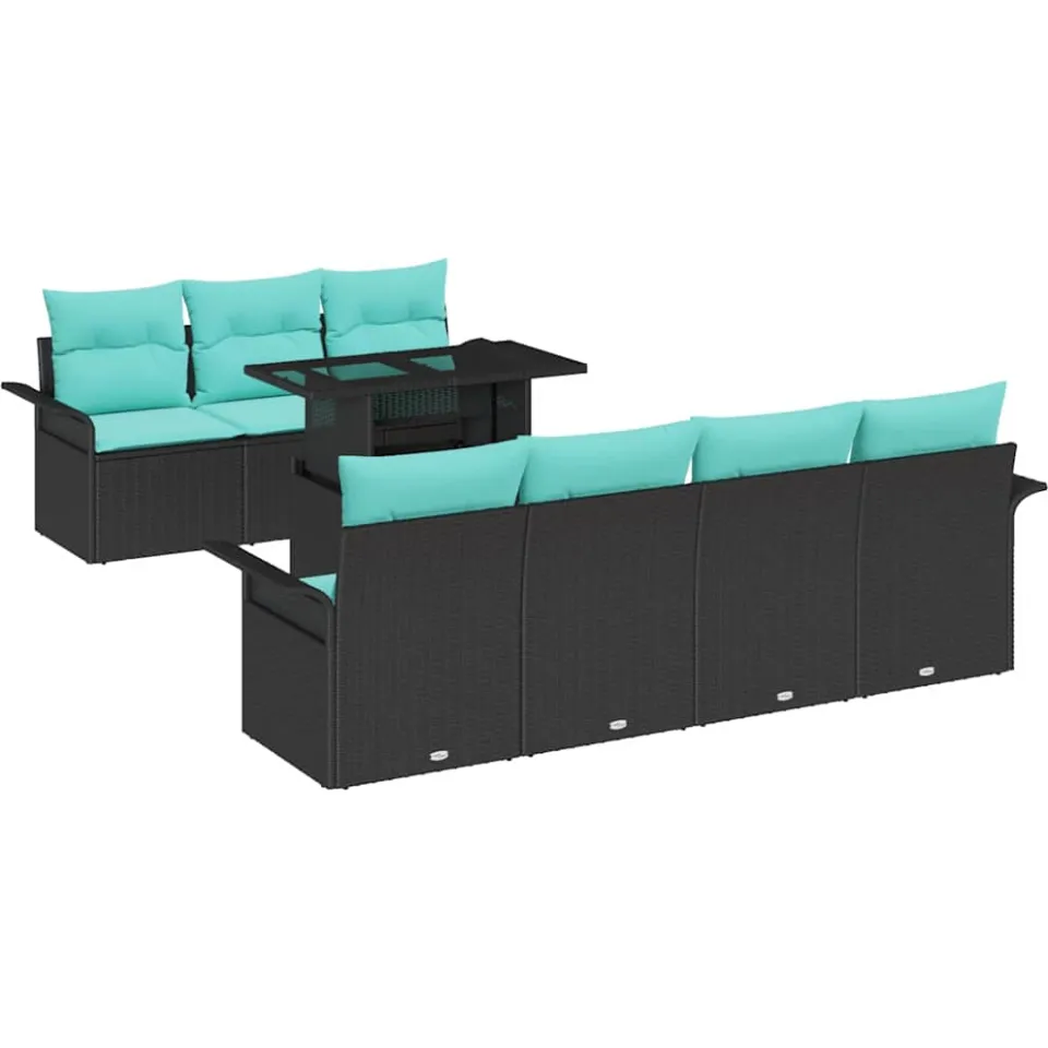 vidaXL Tuin Sofa Set 8 st 7-zits Zwart Polyrotan
