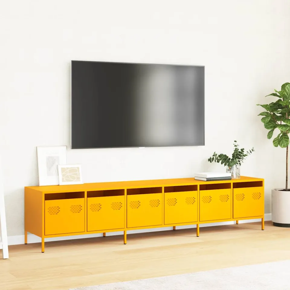 vidaXL Tv-meubel 202x39x43,5 cm koudgewalst staal mosterdgeel, foto 3