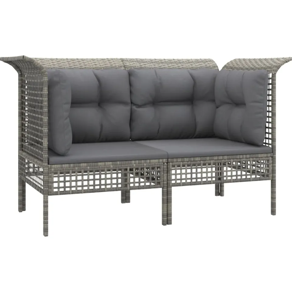 vidaXL Tuinhoekbanken met kussens 2 st poly rattan grijs