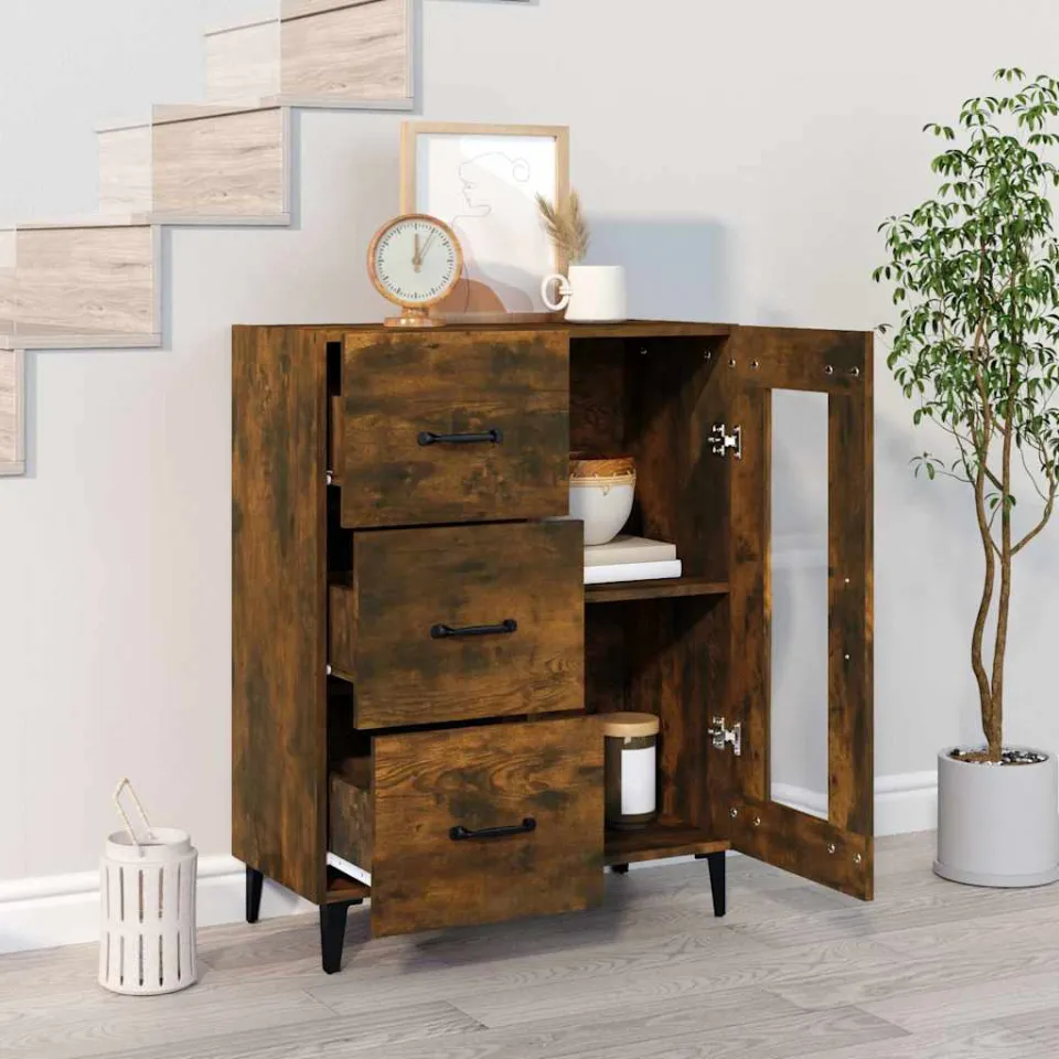 vidaXL Dressoir 69,5x34x90 cm bewerkt hout gerookt eikenkleurig, foto 3