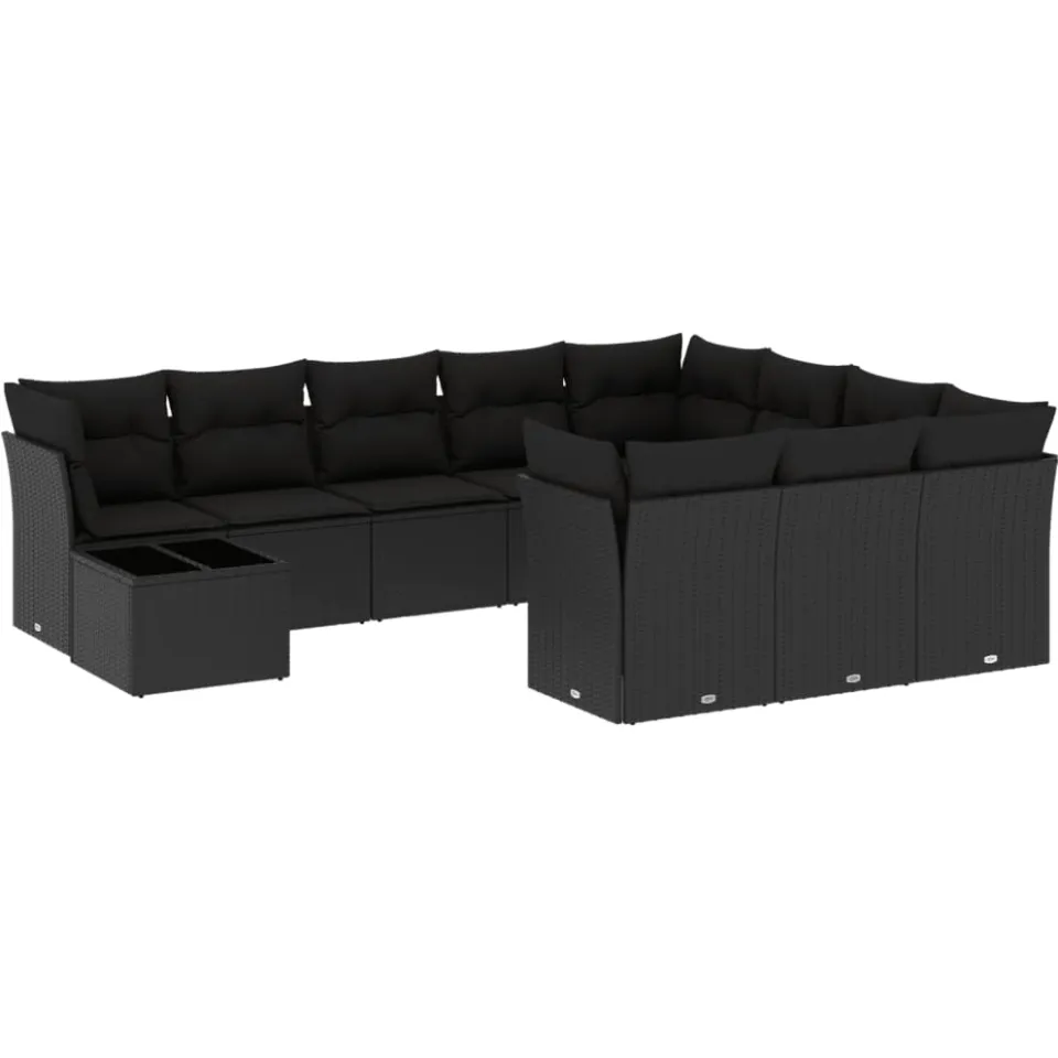 vidaXL 11-delige Loungeset met kussens poly rattan zwart