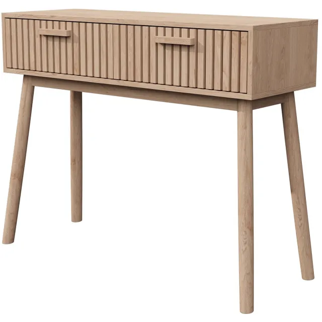 Linkforu Sidetable – Dressoir – Wandtafel - Haltafel - Smalle Consoletafel - 2 Laden – Bijzettafel - Houten Tafel - 100x35x80 cm Houtkleur