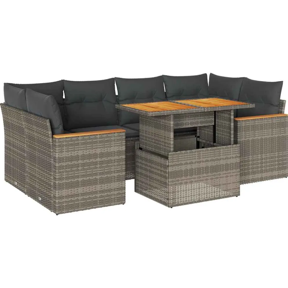 vidaXL 6-delige Loungeset met kussens poly rattan acacia grijs, foto 3