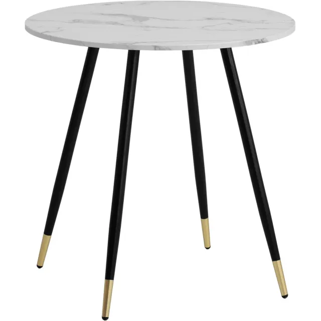 Ervesto Eettafel 75x75x76 cm Marmerlook Witte Eettafel Modern, Keukentafel met Metalen Poten, Kleine Eettafel Eetkamer Rond Bruin
