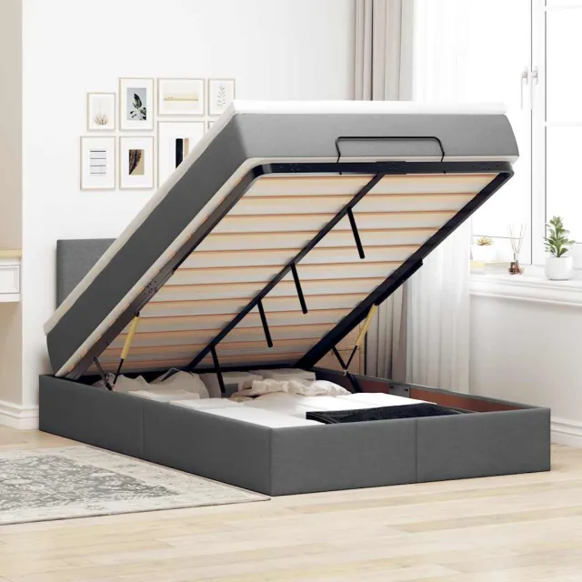 vidaXL Bed poef met matras en LED's 120x190 cm stof donkergrijs