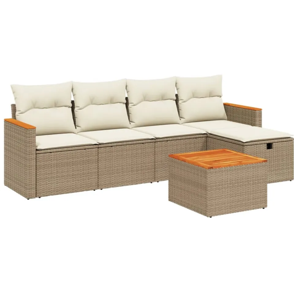 vidaXL 6-delige Loungeset met kussens poly rattan beige, foto 3