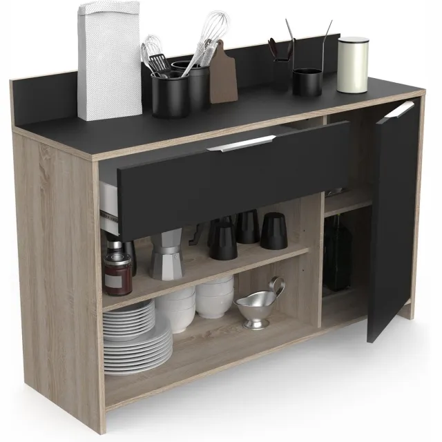 Young Furniture Keukenkast Mika 123 cm breed eiken met zwart bruin
