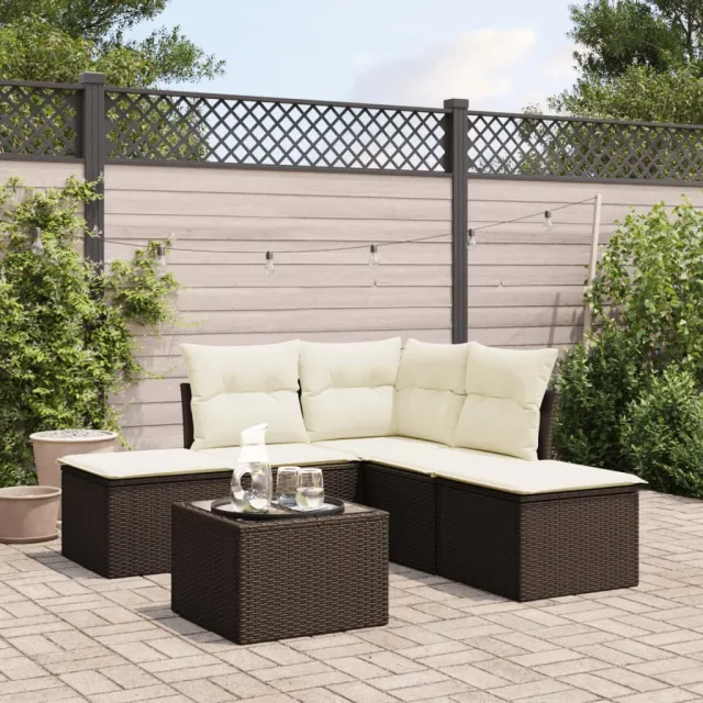 vidaXL 6-delige Loungeset met kussens poly rattan bruin, foto 2