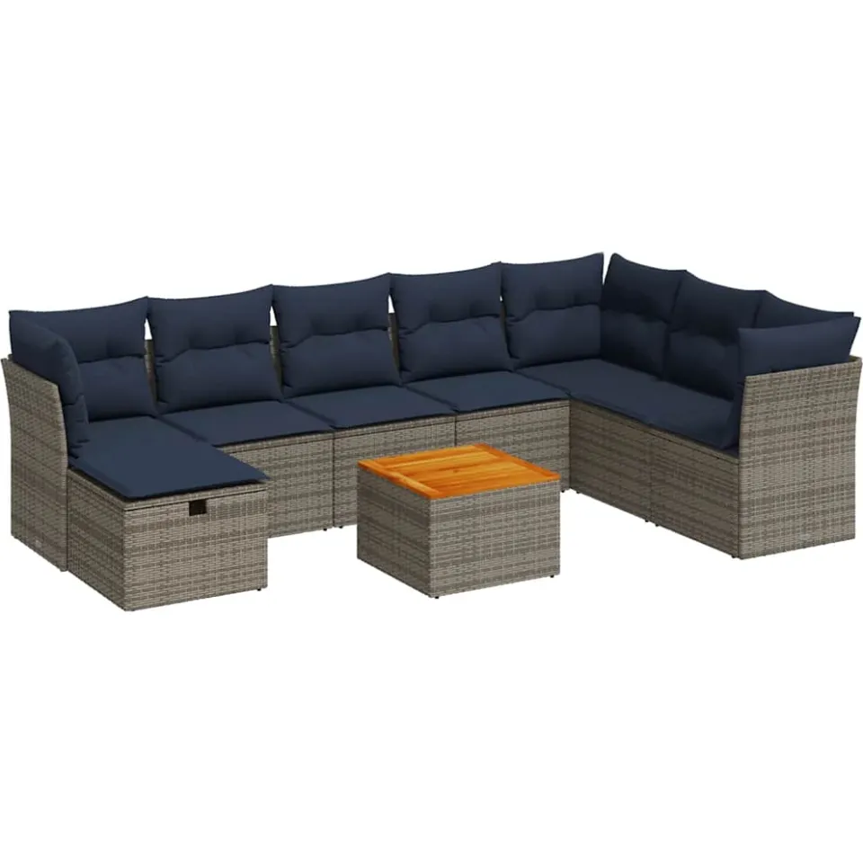vidaXL 9-delige Loungeset met kussens poly rattan grijs, foto 3