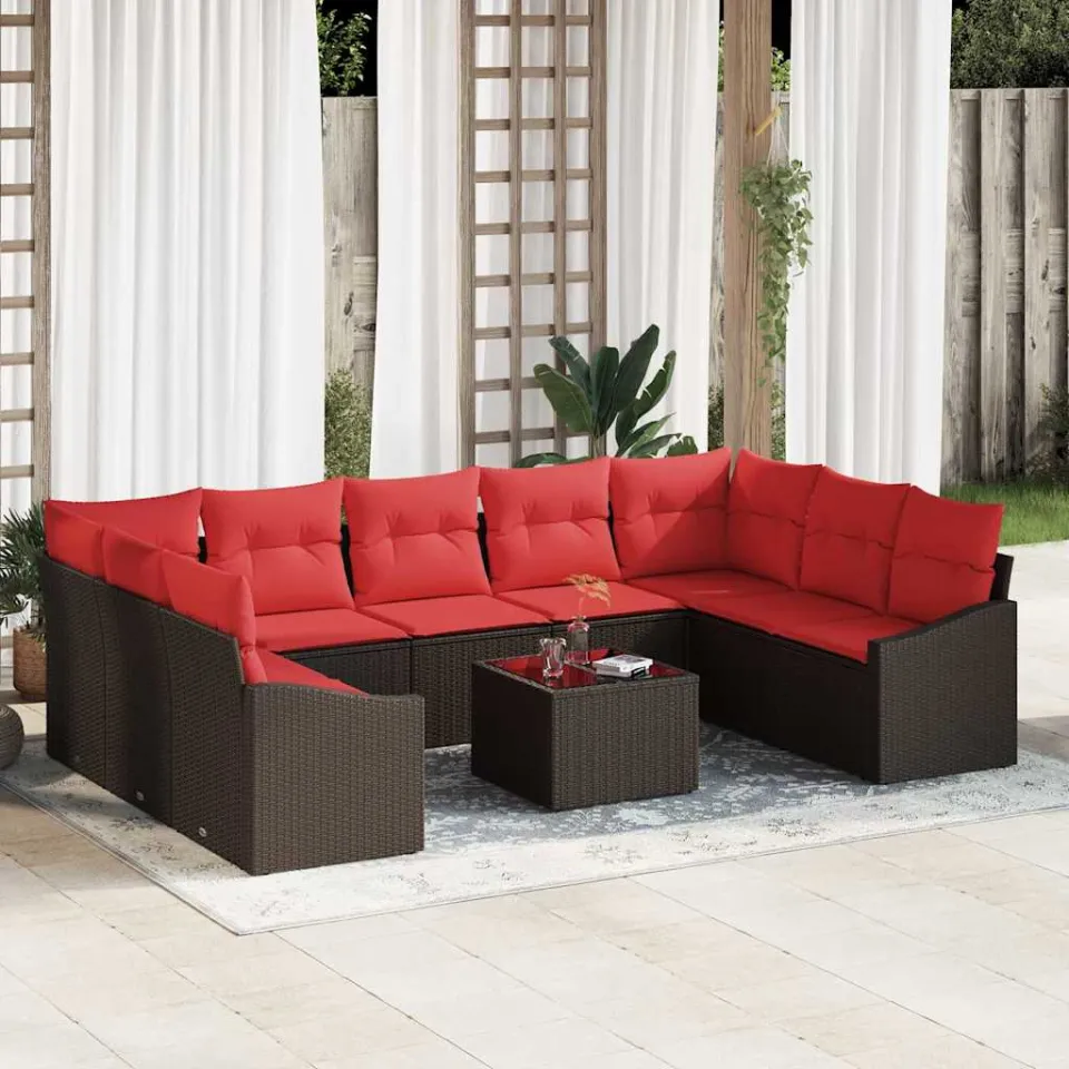 vidaXL Bankstel 10 st Bruin poly rattan, foto 3