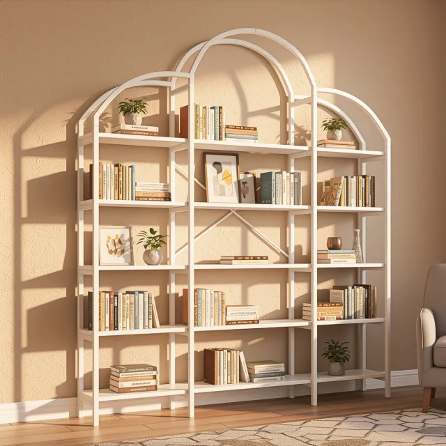 STILVORA Boekenkast - Vijf Open Planken Met Wolkendecor - Voor Woonkamer - MDF En Metaal - 170x26x190 Cm - Wit