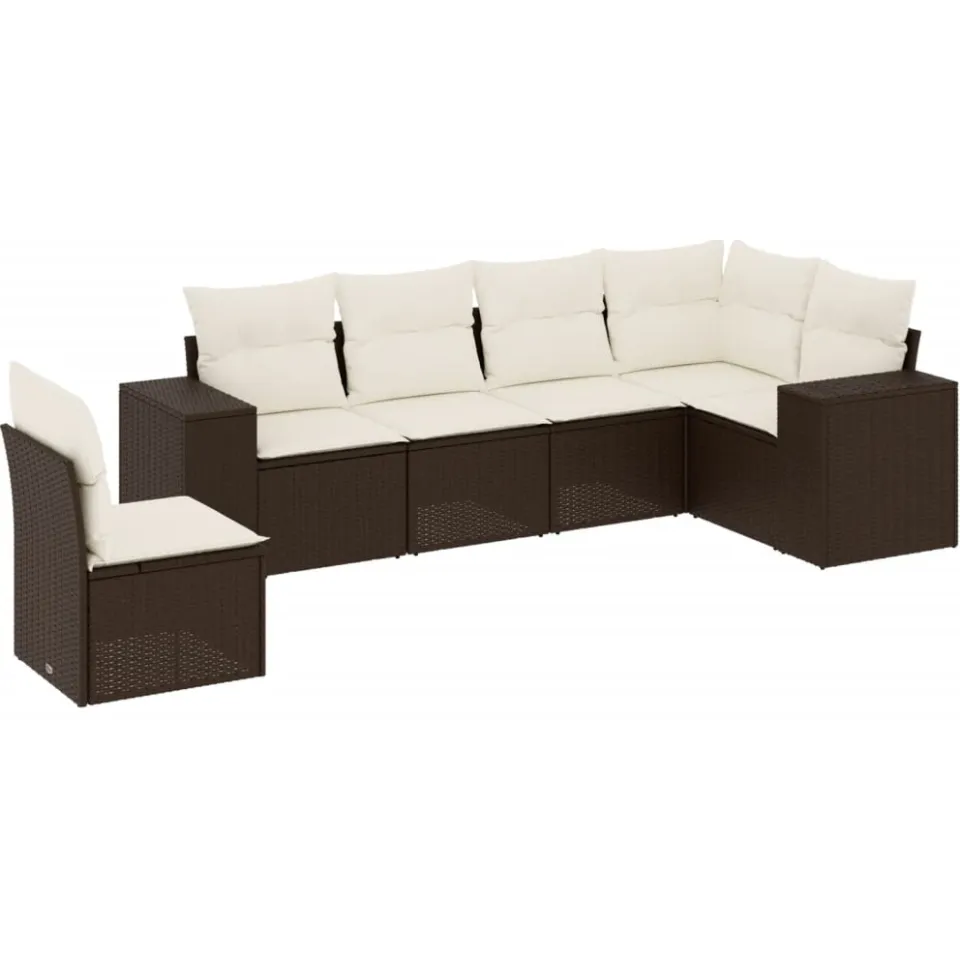 vidaXL 6-delige Loungeset met kussens poly rattan bruin, foto 3