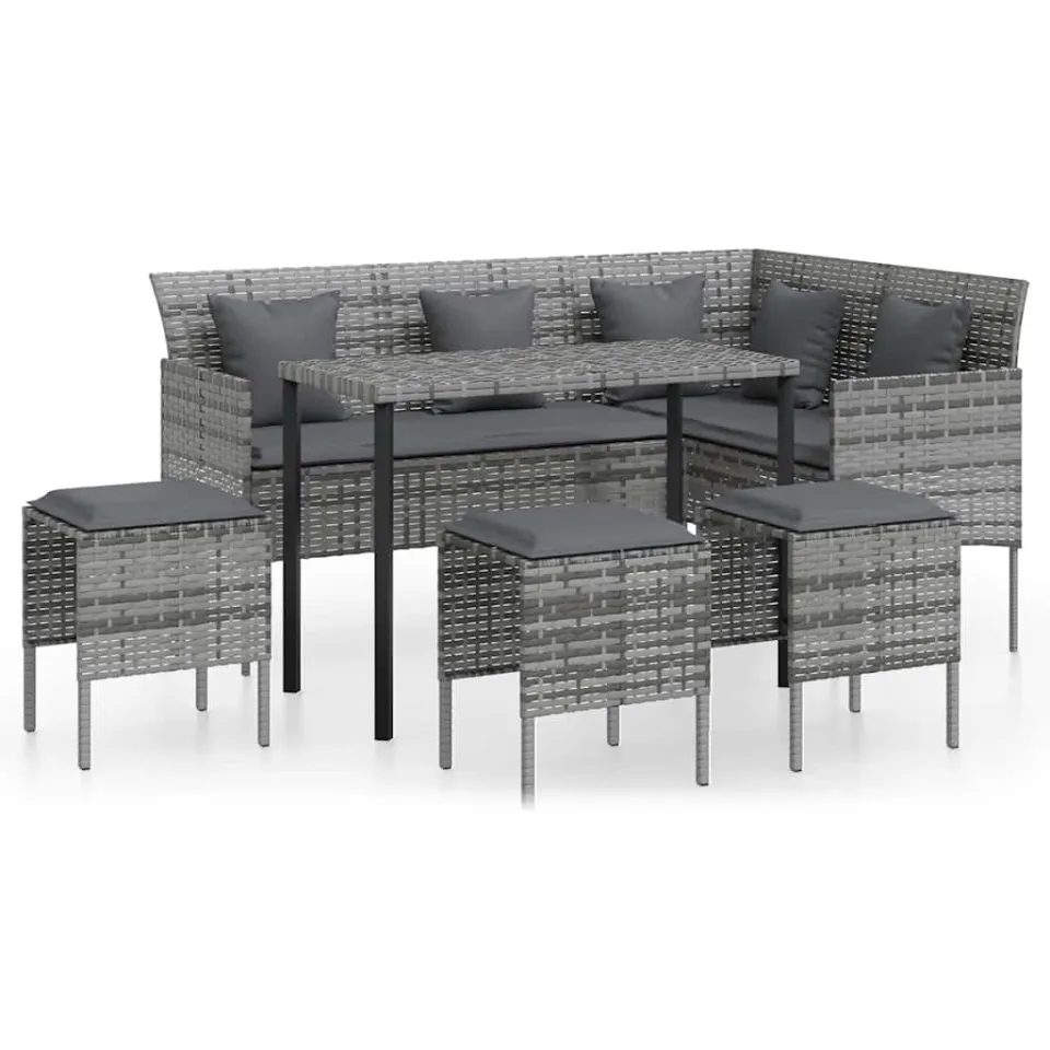 vidaXL 5-delige Loungeset met kussens L-vormig poly rattan grijs, foto 3
