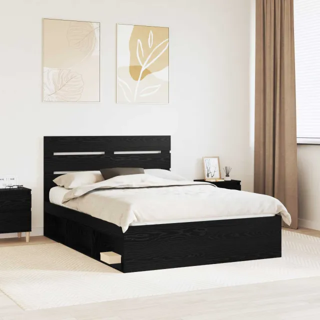vidaXL Bedframe met hoofdeinde Zwart 140 x 190 cm Massief grenenhout