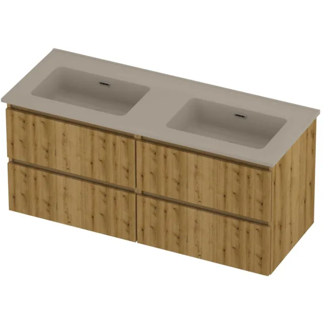 Proline Tribute Badmeubelset Porselein Elegant Dubbel 120x46x54 cm Mat Crème Cotton Urban Oak Eiken